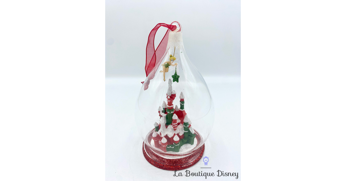 Boule Noël Château Fée Clochette Disneyland Paris Disney rouge vert